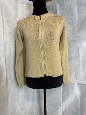 Weekend Max Mara Beige Chunky Knit Full Zip Cardigan Jacket Made in Italy